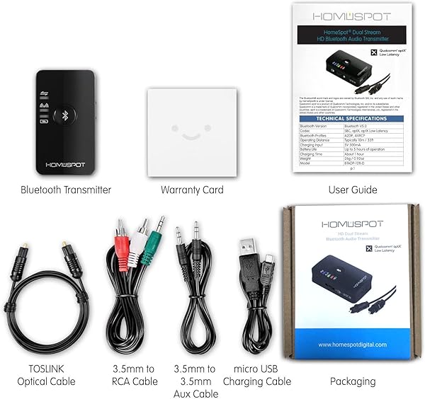 HomeSpot HomeSpot Bluetooth Transmitter for TV: Low Latency Audio Adapter with Dual Stream & Optical SPDIF - Bluetooth 5.0 - View 6 of 6