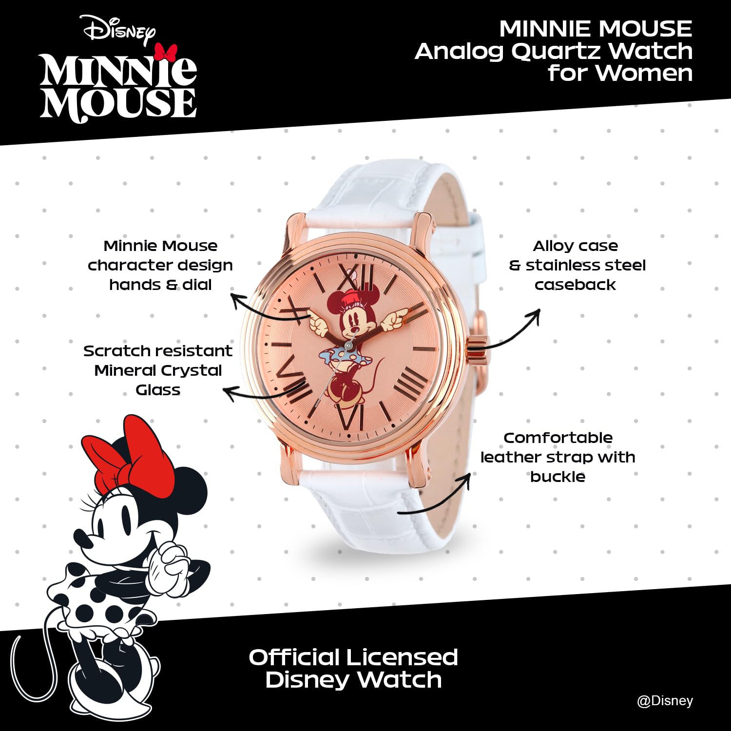 Disney Minnie Mouse Vintage Articulating Hands Analog Quartz Watch for Adults - View 2 of 6