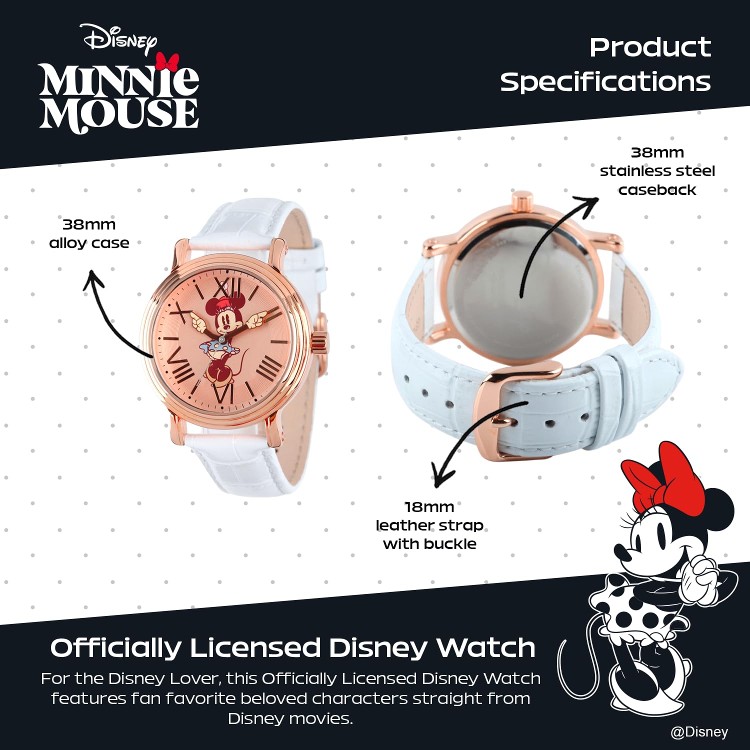 Disney Minnie Mouse Vintage Articulating Hands Analog Quartz Watch for Adults - View 3 of 6