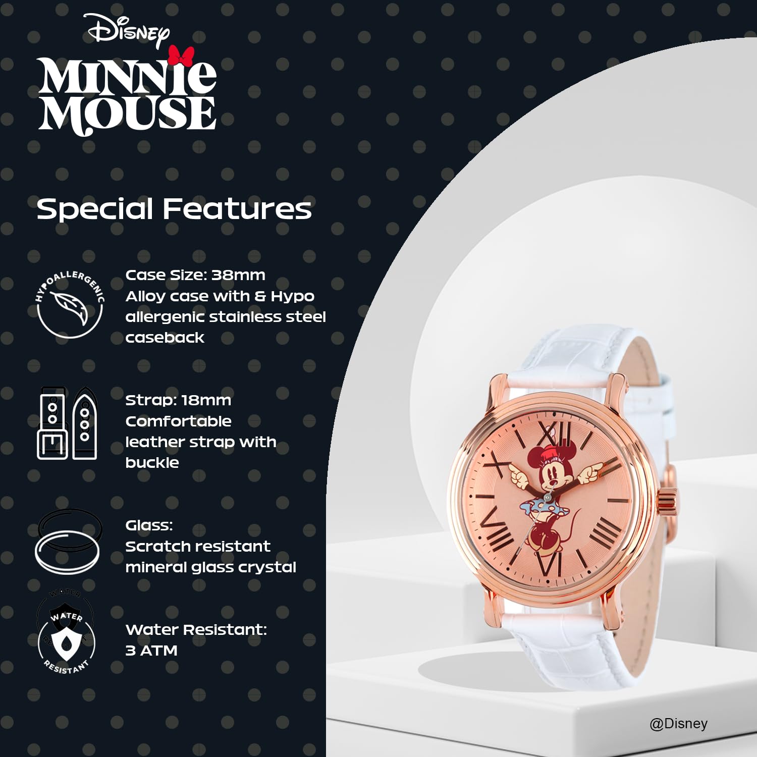 Disney Minnie Mouse Vintage Articulating Hands Analog Quartz Watch for Adults - View 4 of 6