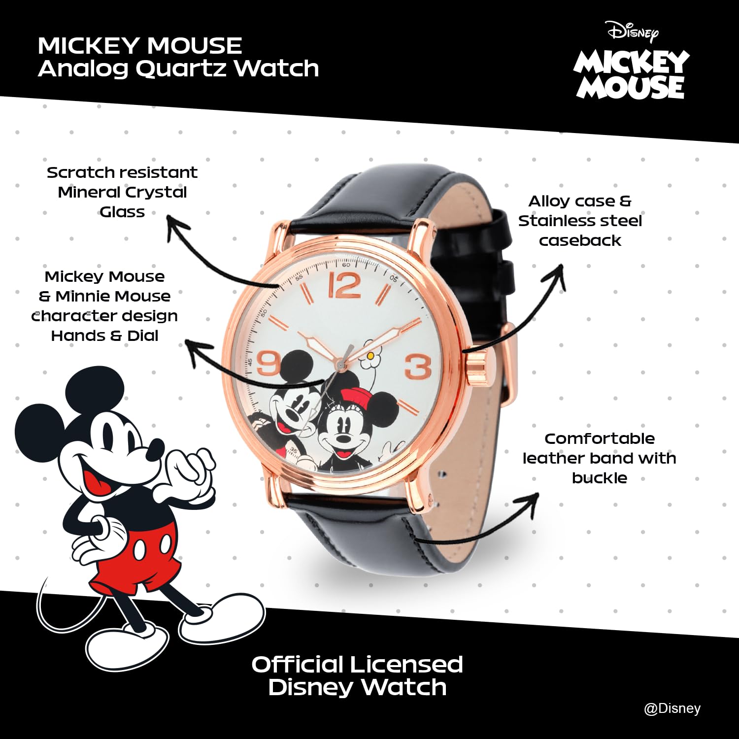Disney Men's Mickey Mouse Analog Quartz Black Watch Stylish Timepiece for Fans - View 2 of 6