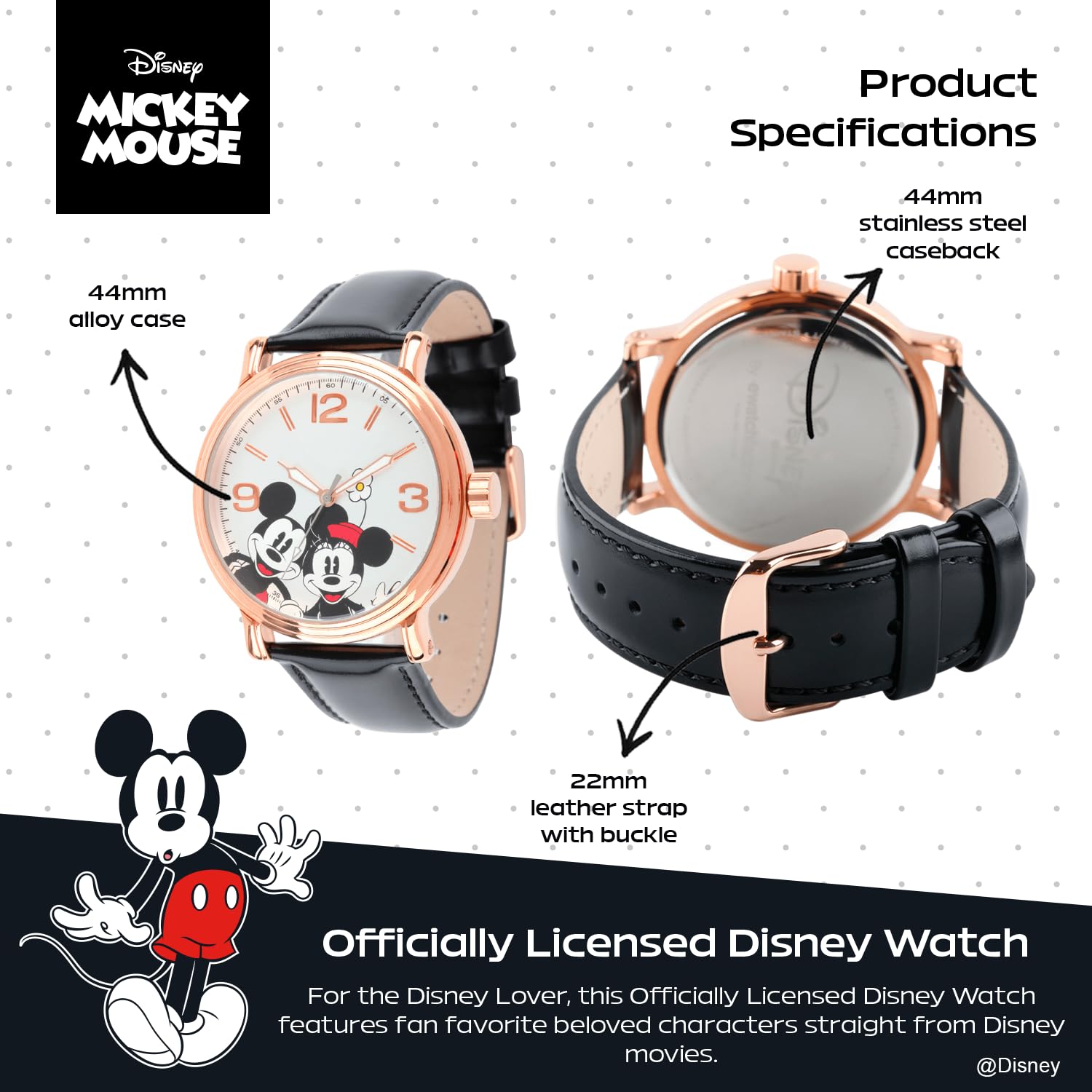 Disney Men's Mickey Mouse Analog Quartz Black Watch Stylish Timepiece for Fans - View 3 of 6