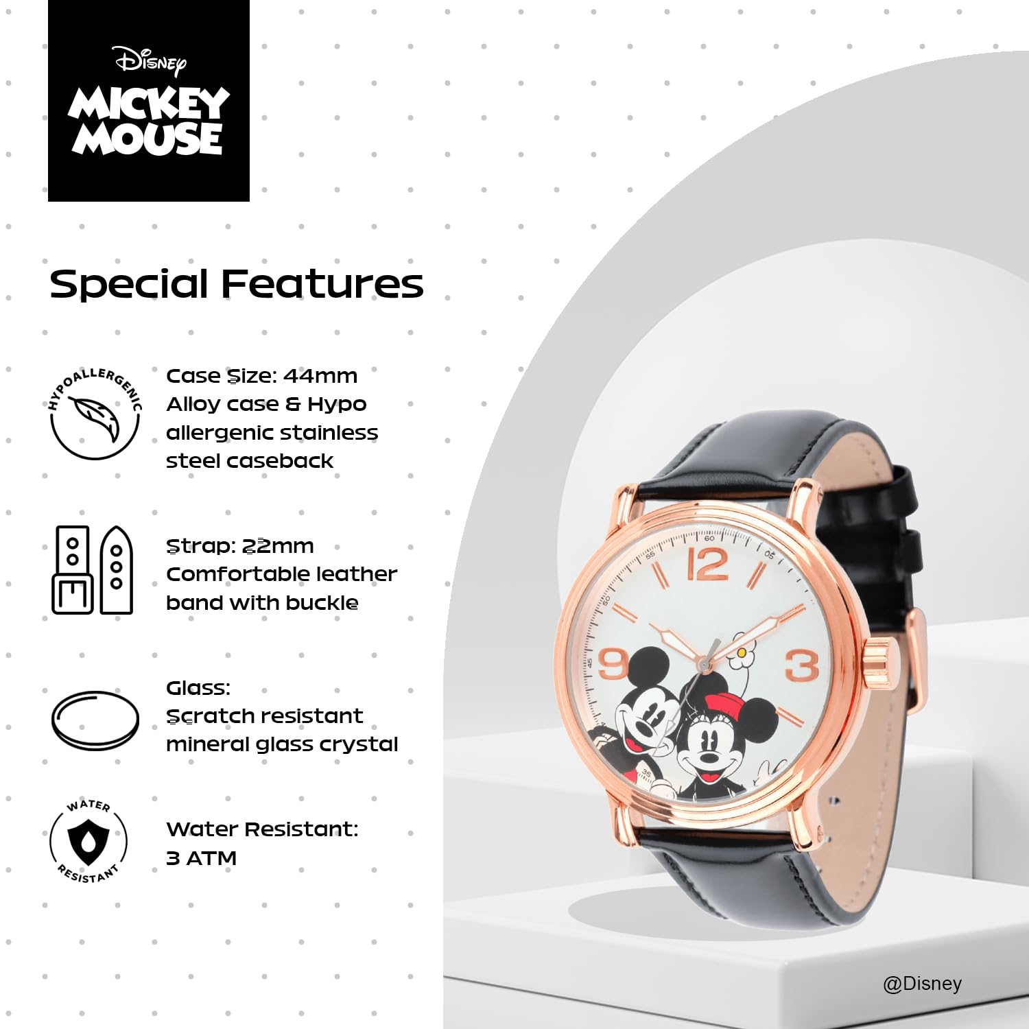 Disney Men's Mickey Mouse Analog Quartz Black Watch Stylish Timepiece for Fans - View 4 of 6