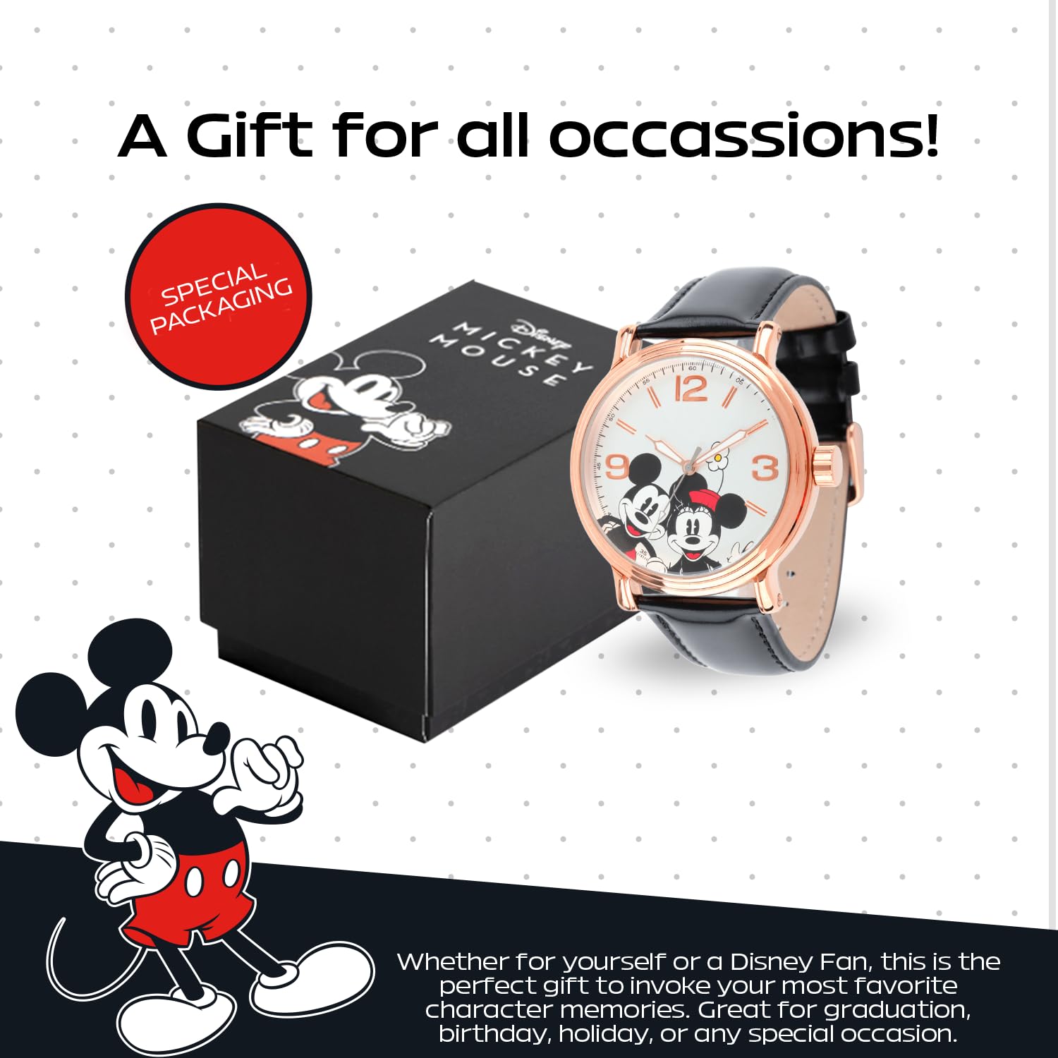 Disney Men's Mickey Mouse Analog Quartz Black Watch Stylish Timepiece for Fans - View 6 of 6