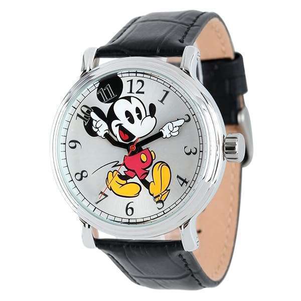 Disney Mickey Mouse Vintage Analog Quartz Watch for Adults - Silver & Black Articulating Hands