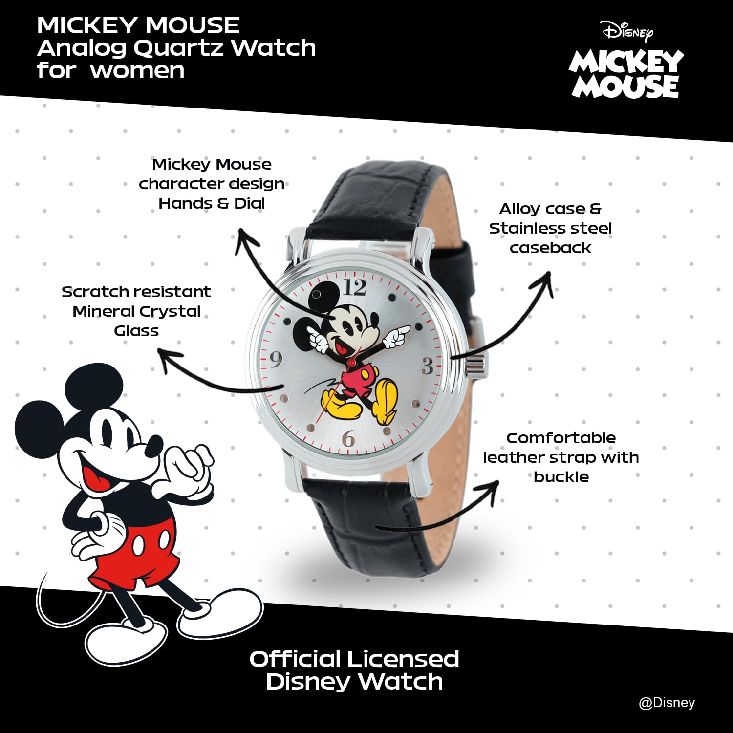 Disney Women's Mickey Mouse Black Quartz Watch Stylish Analog Timepiece - View 2 of 7
