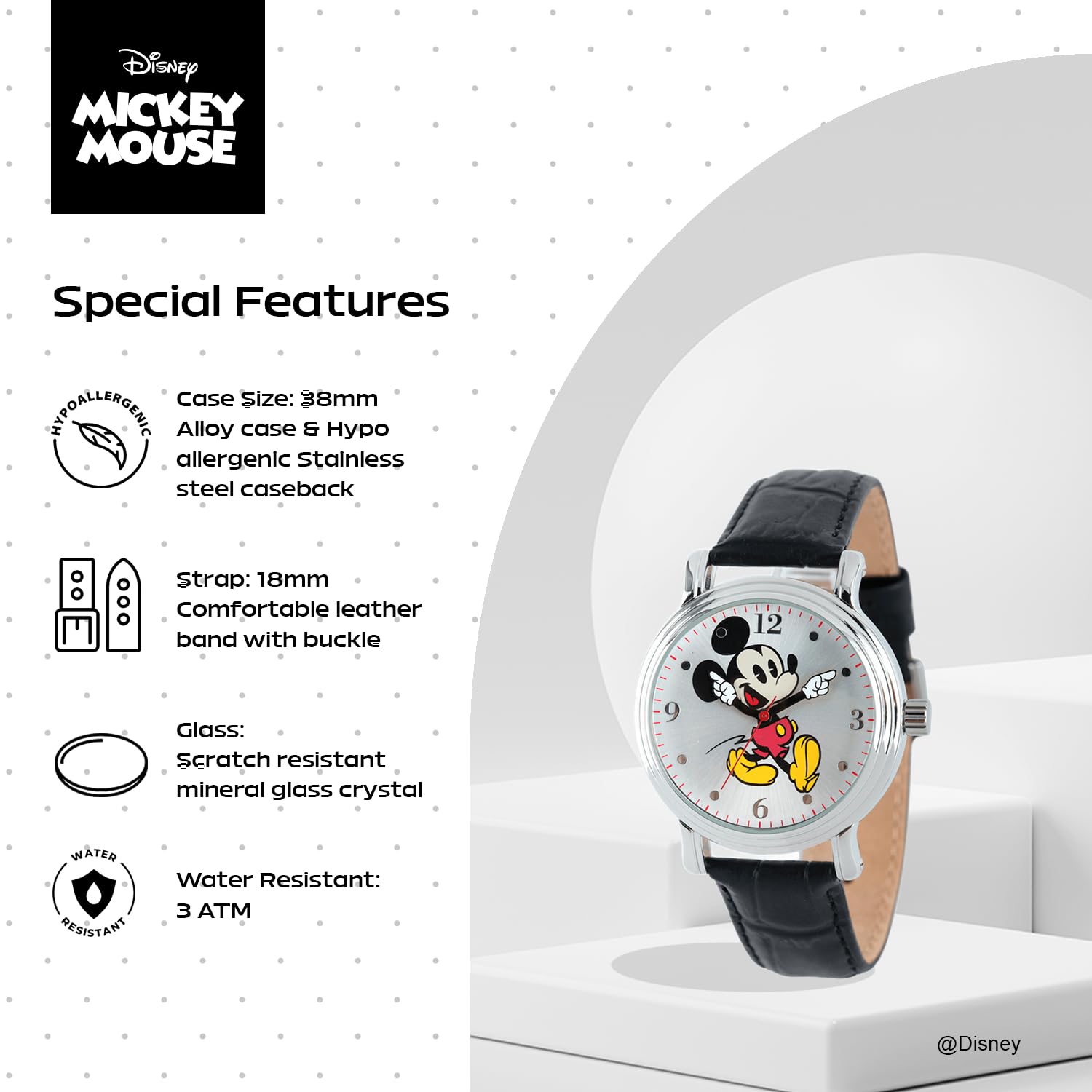 Disney Women's Mickey Mouse Black Quartz Watch Stylish Analog Timepiece - View 5 of 7