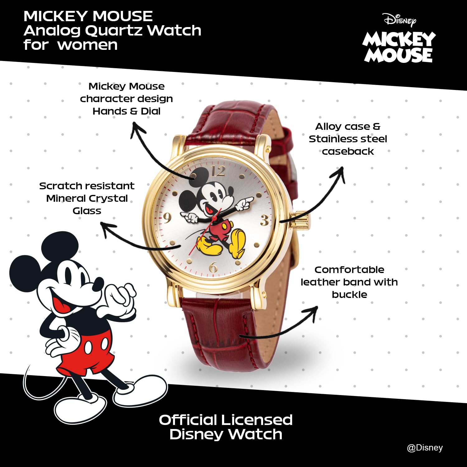 Disney Mickey Mouse Vintage Articulating Hands Analog Quartz Watch for Adults - View 2 of 6