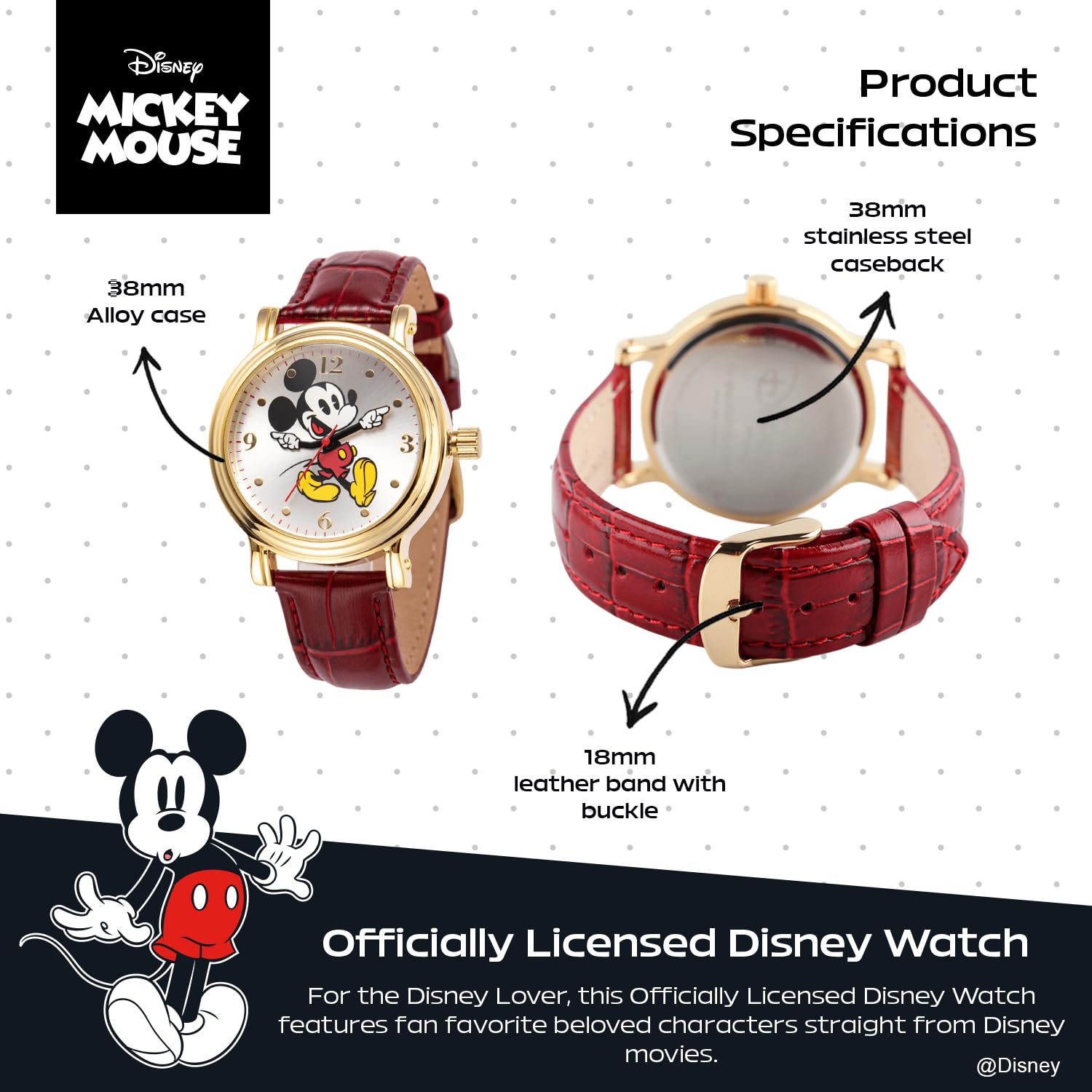Disney Mickey Mouse Vintage Articulating Hands Analog Quartz Watch for Adults - View 3 of 6