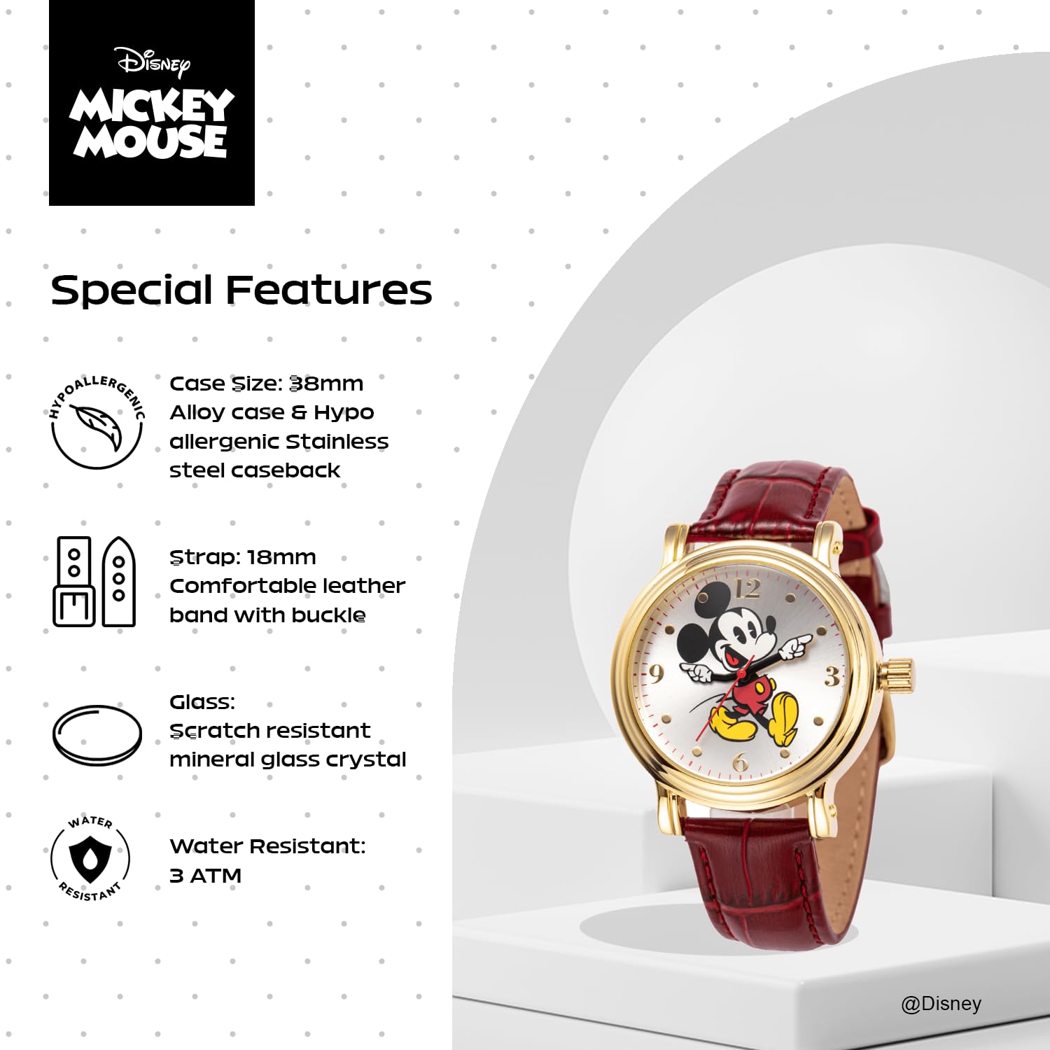 Disney Mickey Mouse Vintage Articulating Hands Analog Quartz Watch for Adults - View 4 of 6
