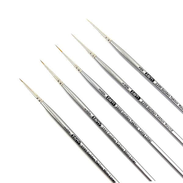 ZEM ZEM Brush Golden Taklon Mini Detail Brush Set: Perfect Liners 20/0, 10/0, 5/0 for Precision Art - View 3 of 7