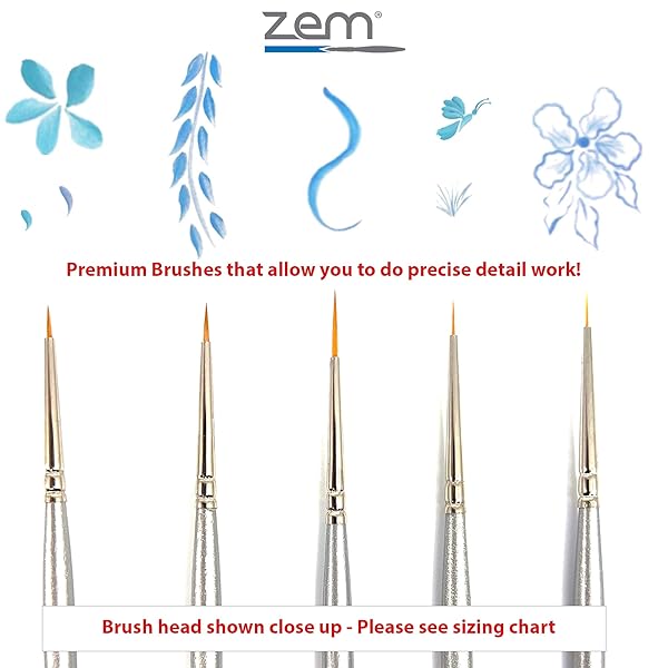 ZEM ZEM Brush Golden Taklon Mini Detail Brush Set: Perfect Liners 20/0, 10/0, 5/0 for Precision Art - View 5 of 7