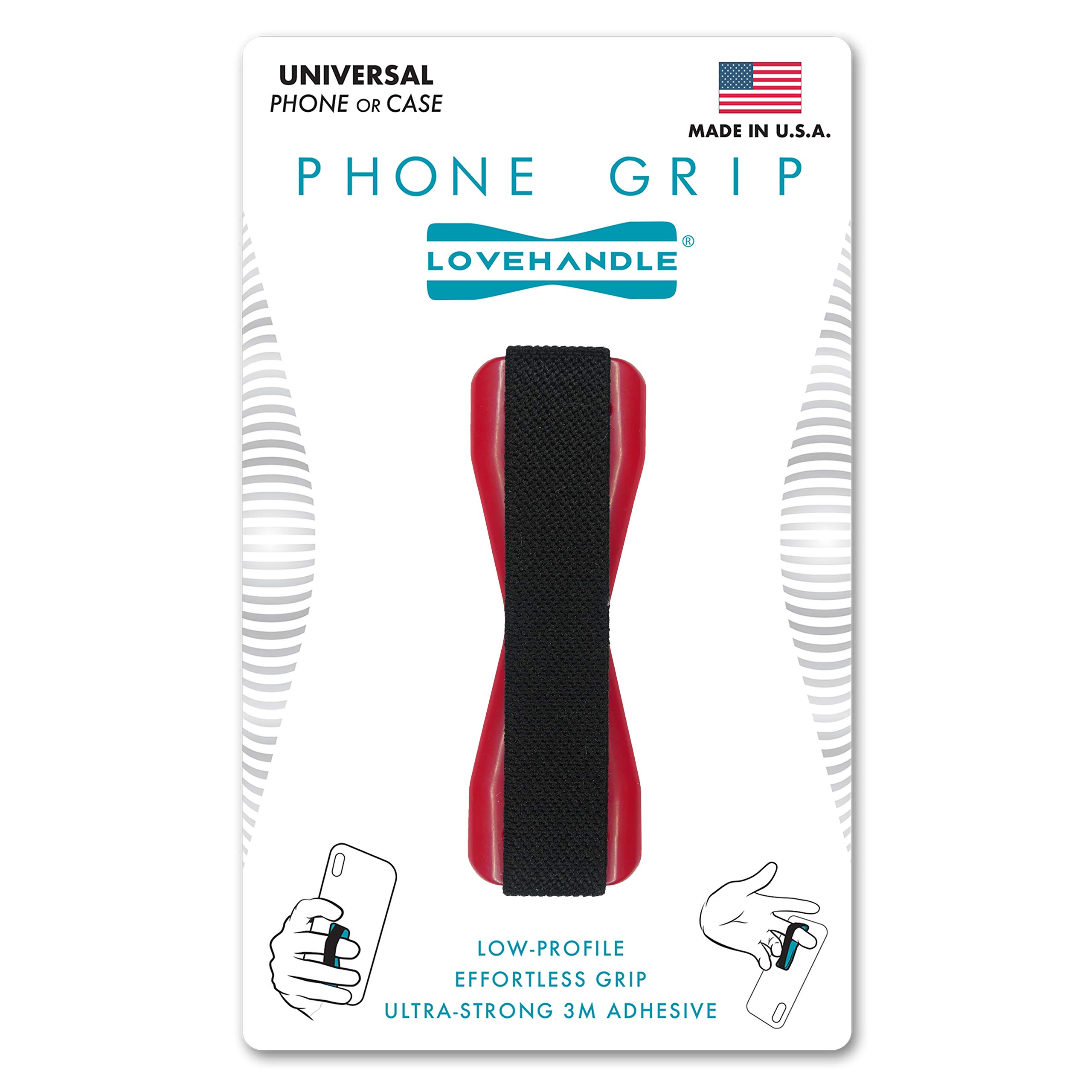 LOVEHANDLE Universal Grip for Smartphones & Mini Tablets - Black Elastic Strap with Red Base (LH-01Red)