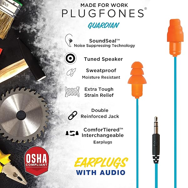 Plugfones Plugfones Guardian Hybrid Earbuds: Noise-Reducing In-Ear Earplugs (Blue & Orange) for Ultimate Comfort - View 6 of 7