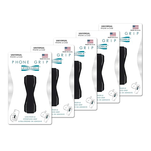 LOVEHANDLE LoveHandle Phone Grip Pack of 5 - Black Elastic Strap for Smartphones & Mini Tablets - LH-01-5PackBlack