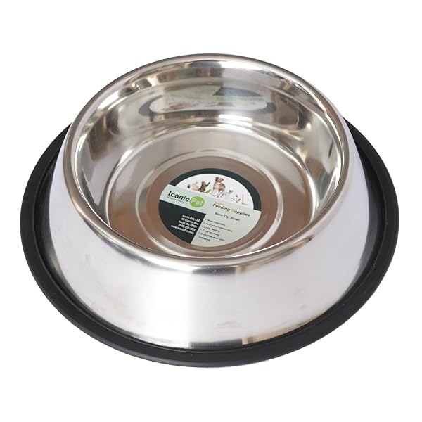 Iconic Pet ICONIC PET Stainless Steel Non Skid Pet Food Water Bowl 8 oz Dishwasher Safe Rust Free Dog Cat Feeding Bowl with Rubber Ring