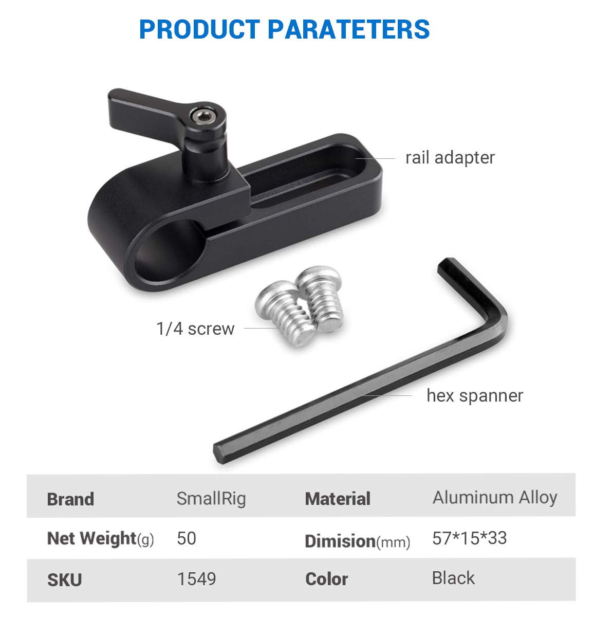 SMALLRIG SMALLRIG 15mm Rail Clamp Mount Rod Clamp for Plate Cage Handle Rod Extension 1549 - View 7 of 7