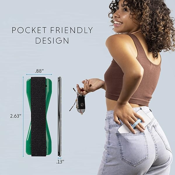 LOVEHANDLE LOVEHANDLE Universal Grip for Smartphones & Mini Tablets - Green Base, Black Strap (LH-01Green) - Secure & Stylish Hold - View 3 of 9