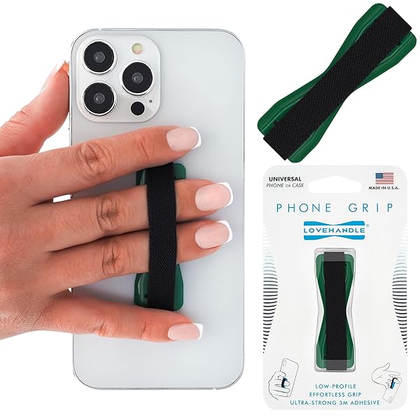LOVEHANDLE LOVEHANDLE Universal Grip for Smartphones & Mini Tablets - Green Base, Black Strap (LH-01Green) - Secure & Stylish Hold
