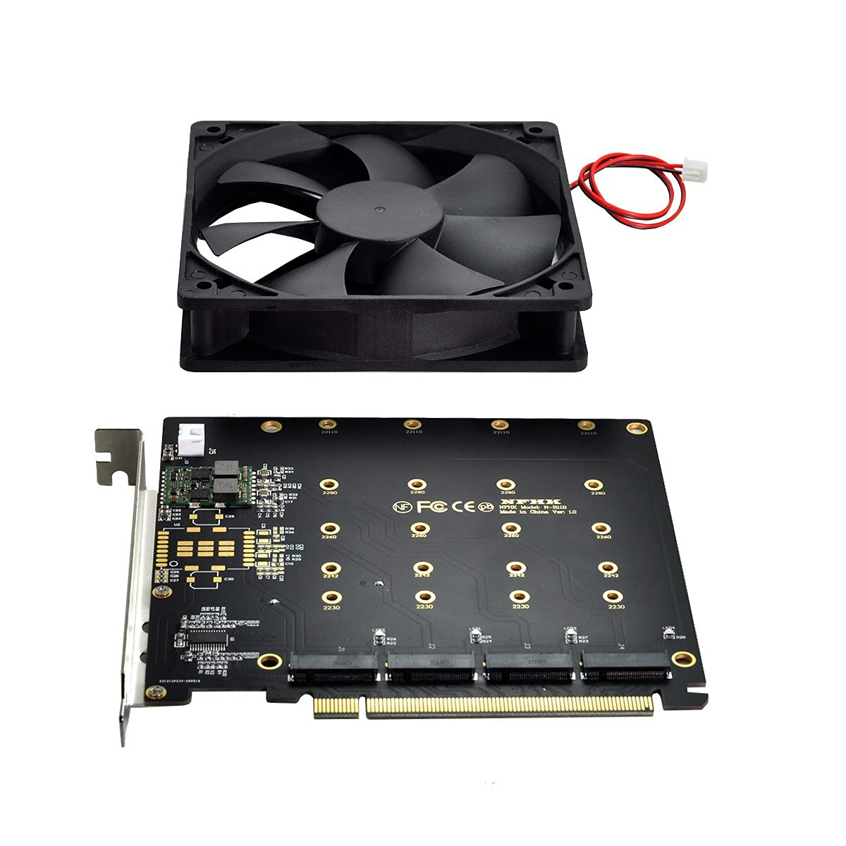 cablecc Cablecc 4X NVME M.2 AHCI to PCI-E Express 3.0 Gen3 X16 Raid Card with Fan for VROC Raid0 Hyper Adapter - View 5 of 8