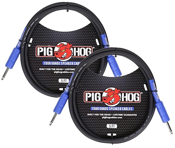 2-Pack Pig Hog PHSC5 8mm Tour Grade Speaker Cable - 5ft Durable Audio Cables for Superior Sound Quality