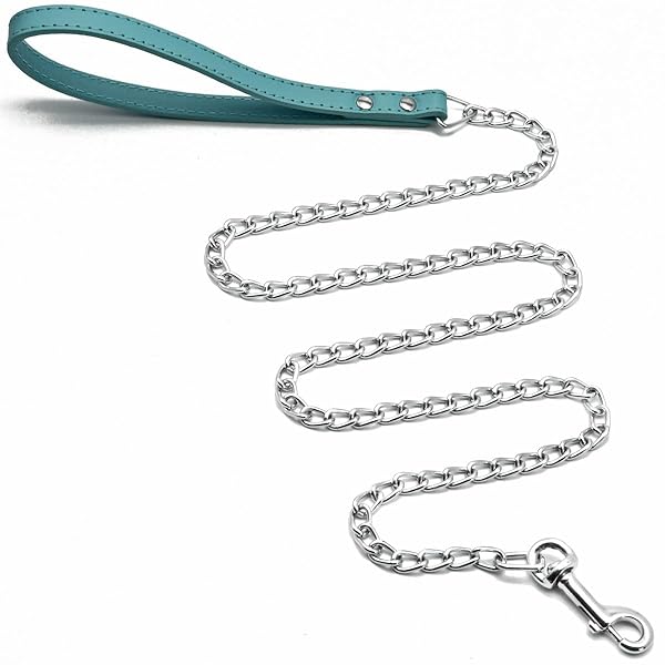 Goliton Goliton 4FT Dog Leash - Durable Metal with Comfortable PU Leather Handle for Small & Medium Dogs (Blue)