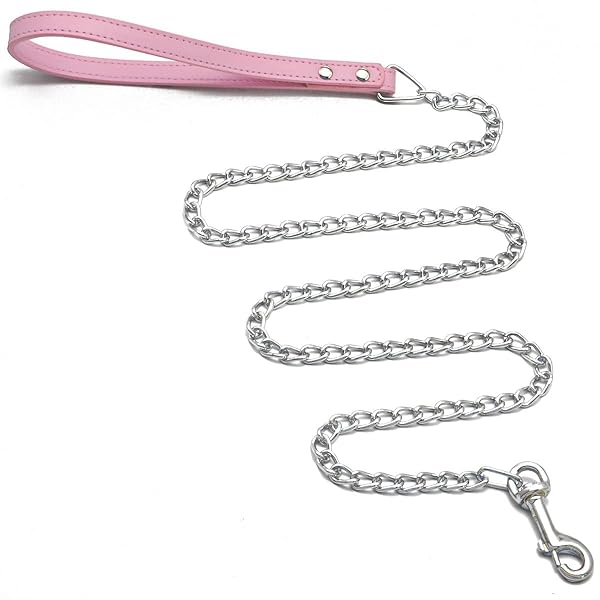 Goliton Goliton 4FT Dog Leash - Metal Pet Leash with PU Leather Handle for Small & Medium Dogs (Pink)