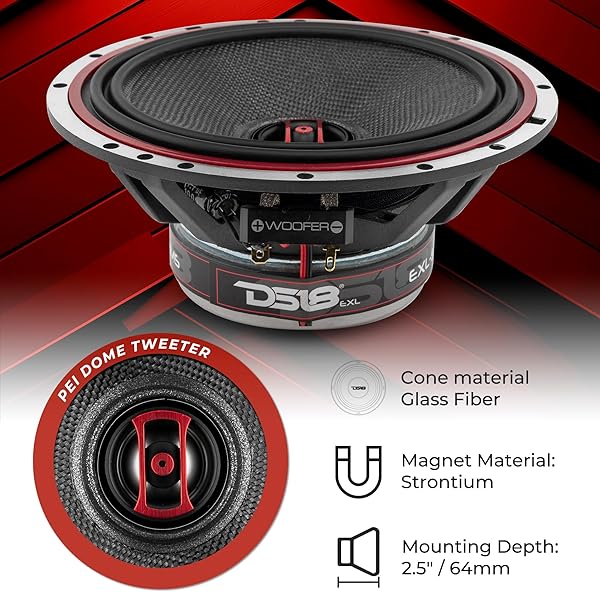 DS18 "DS18 EXL-SQ6.5 6.5" Car Speakers - High Sound Quality, 400W Max, Sleek Design, Superior Bass - Set of 2" - View 4 of 10