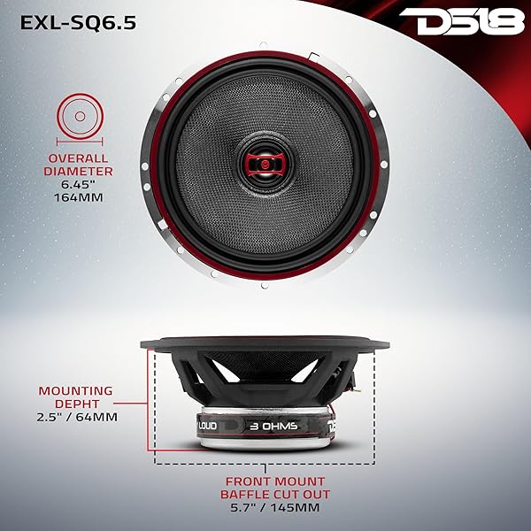 DS18 "DS18 EXL-SQ6.5 6.5" Car Speakers - High Sound Quality, 400W Max, Sleek Design, Superior Bass - Set of 2" - View 6 of 10