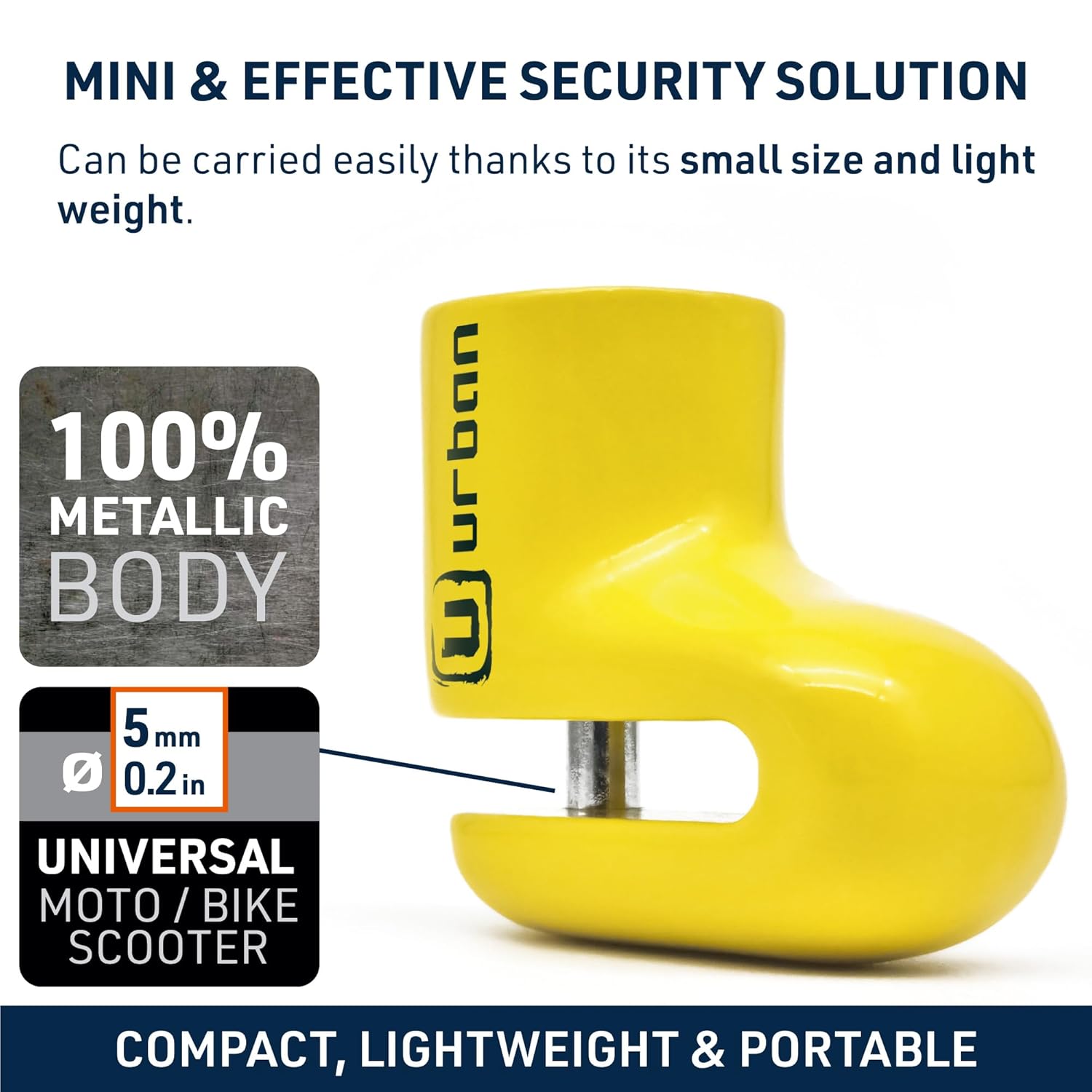 urban Urban 564A Compact Motorcycle Disc Lock Lightweight Portable Steel Anti Theft Wheel Brake Lock for Motorbike Scooter Electric Bike Bicycle - View 4 of 8