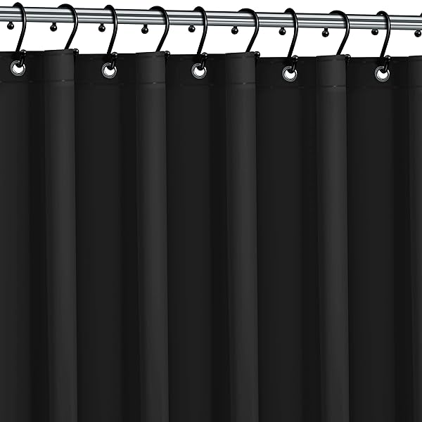 Italian Collection Premium PVC-Free Shower Curtain Liner 72x72 Black with Rust Proof Grommets and Magnet-weighted Bottom for Moisture and Stain Protection