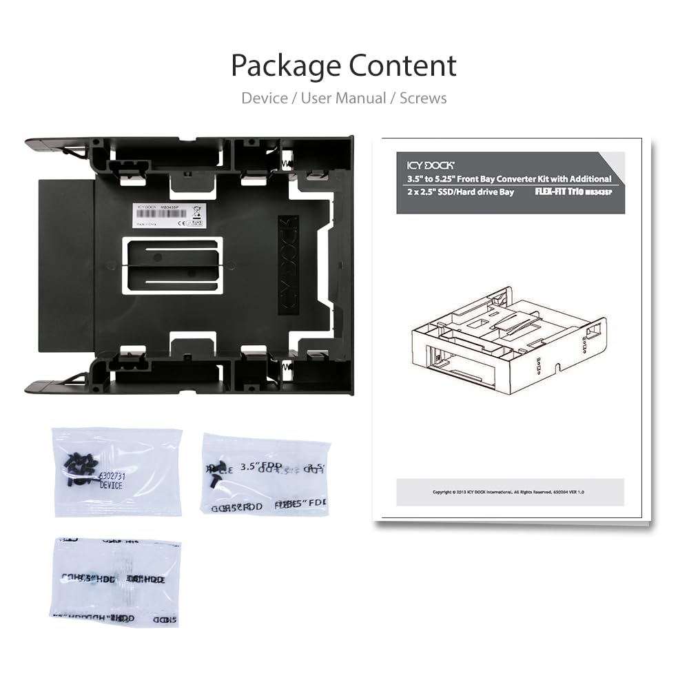 ICY DOCK Dual 2.5 SSD and 1x3.5 HDD Converter Kit for 5.25 Drive Bay FLEX-FIT Trio MB343SP - View 8 of 8