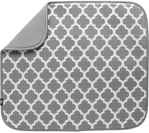 S&T INC. "Highly Absorbent S&T INC. Dish Drying Mat - Large 16"x18" Microfiber Kitchen Counter Pad in White Trellis"