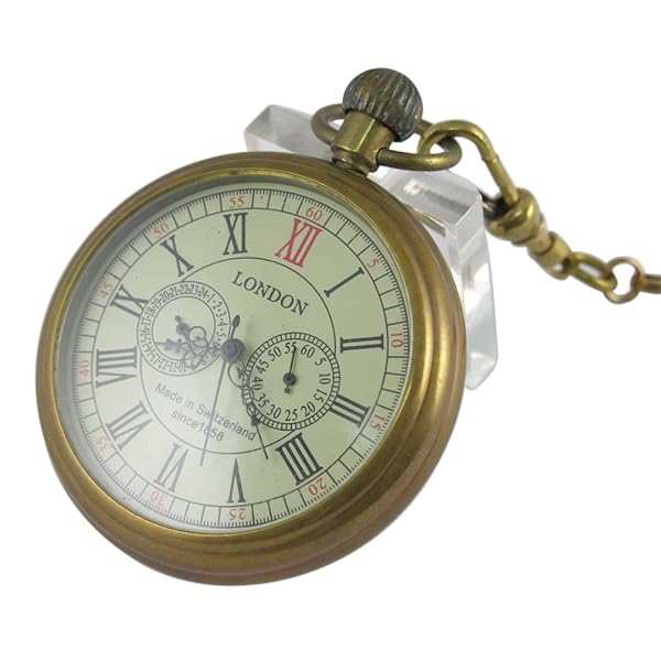 VIGOROSO VIGOROSO Men's Vintage Full Copper Hand-Wind Mechanical Pocket Watch with Second and 24 Hours Sub-Dials in Box