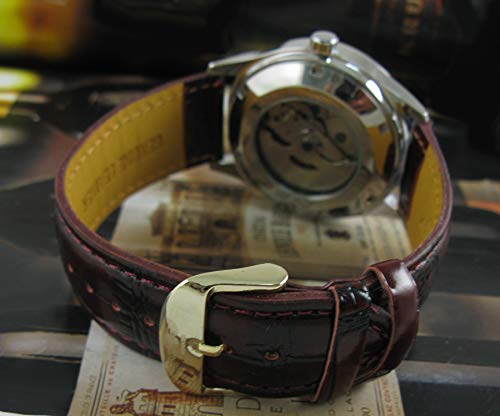 VIGOROSO Men's Automatic Mechanical Watch with Day Calendar and Leather Band featuring Arabic Numerals - View 5 of 6