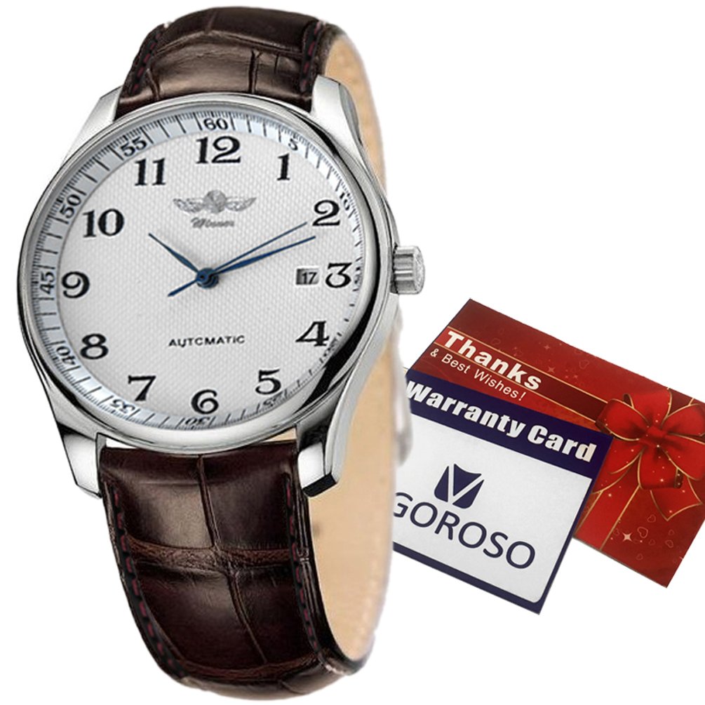 VIGOROSO Men's Automatic Mechanical Watch with Day Calendar and Leather Band featuring Arabic Numerals - View 6 of 6