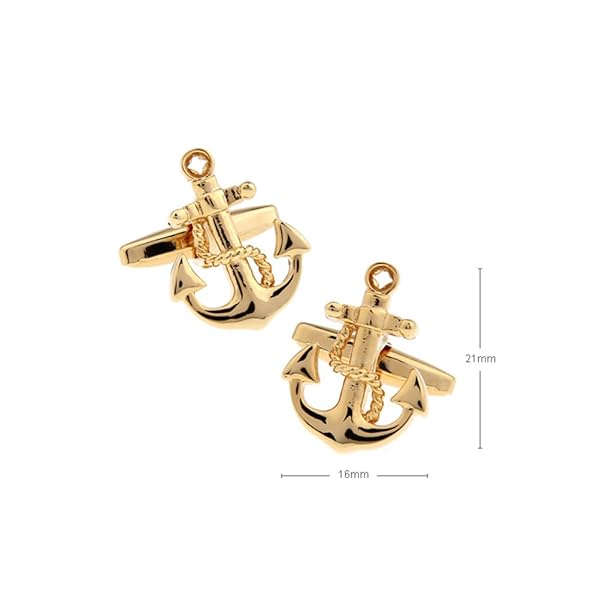 Vcufflinks Gold Anchor Cufflinks for Navy Sailors | Stylish Rudder Fishing Boat Sea Accessories - View 3 of 5