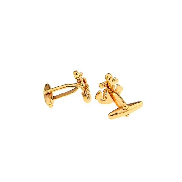 Vcufflinks Gold Anchor Cufflinks for Navy Sailors | Stylish Rudder Fishing Boat Sea Accessories - View 4 of 5