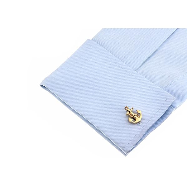 Vcufflinks Gold Anchor Cufflinks for Navy Sailors | Stylish Rudder Fishing Boat Sea Accessories - View 5 of 5