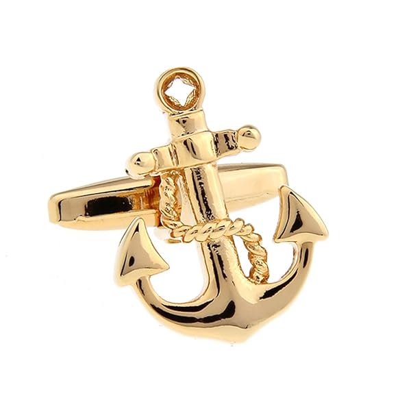 Vcufflinks Gold Anchor Cufflinks for Navy Sailors | Stylish Rudder Fishing Boat Sea Accessories - View 2 of 5
