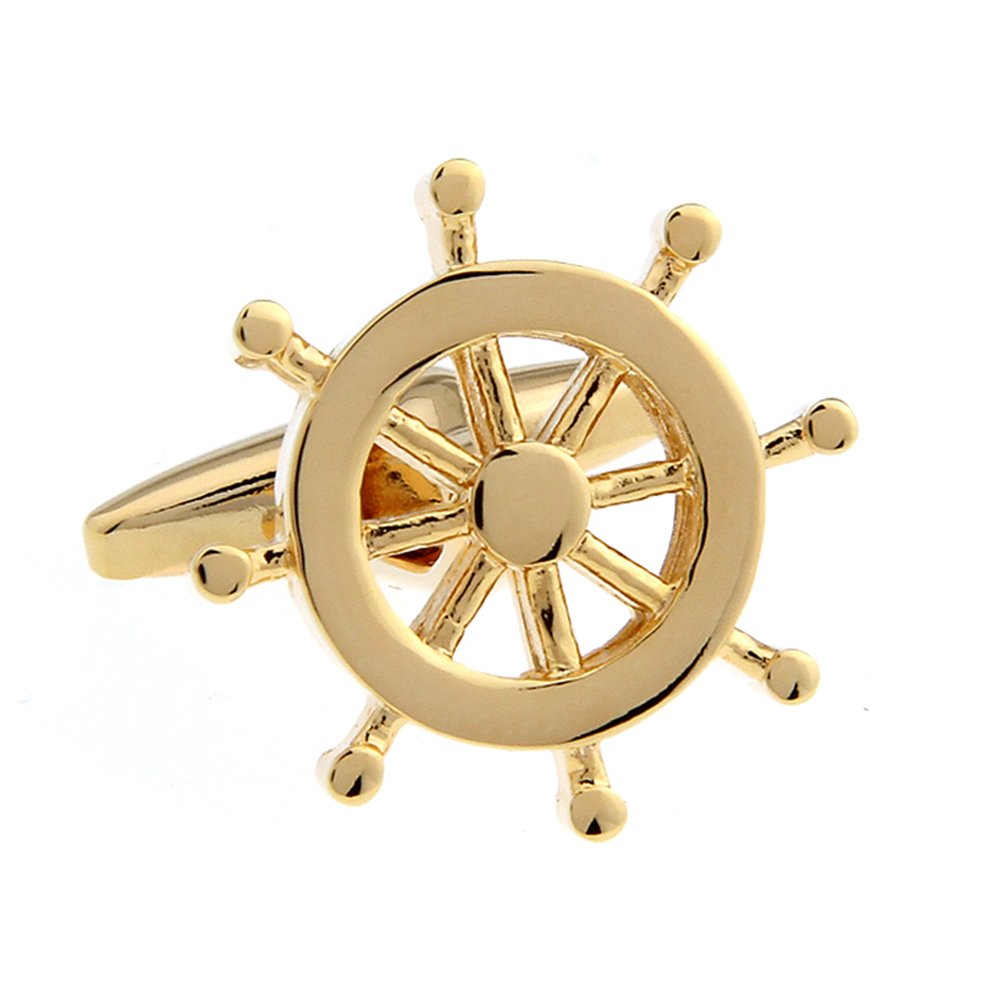 Vcufflinks Gold Rudder Cufflinks for Sailors | Anchor & Sea-Themed Fishing Accessories