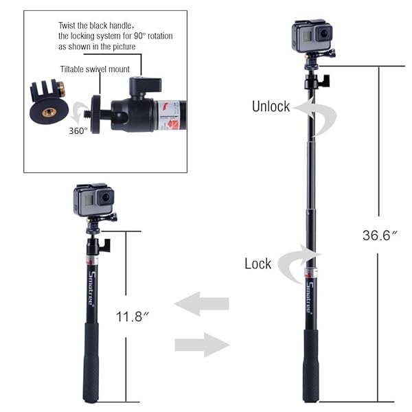 Smatree Best Smatree Extendable Aluminum Selfie Stick for GoPro, Insta360, DJI Action Cameras - Compatible with All Models - View 4 of 7