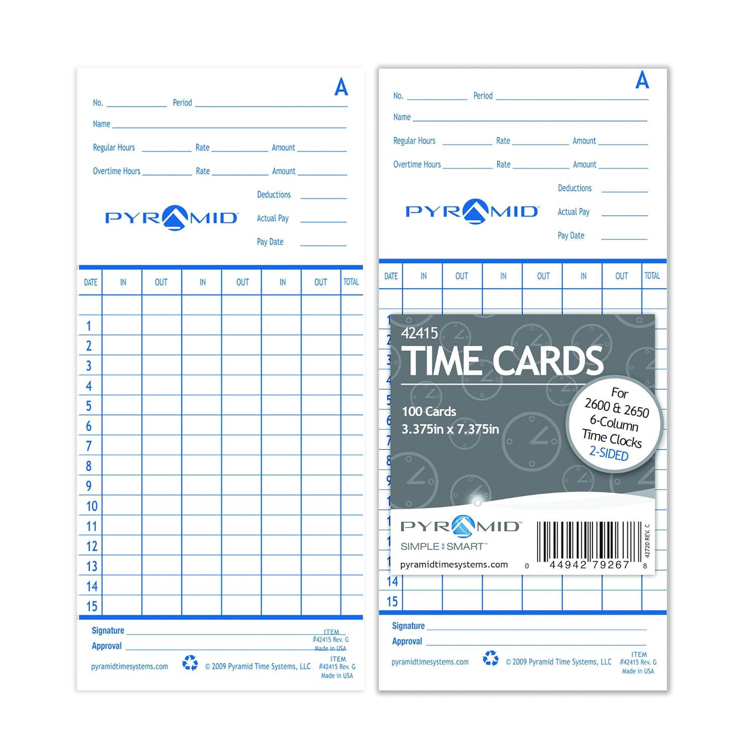 Pyramid Time Systems Pyramid Time Systems 42415MB 1000 Count Genuine Time Cards for Models 2600 and 2650 Time Clocks - View 6 of 8