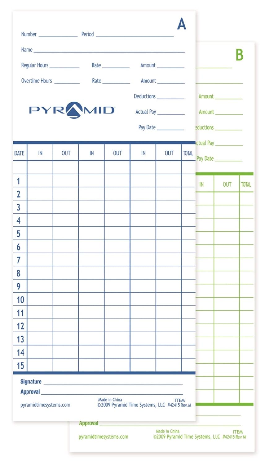 Pyramid Time Systems Pyramid Time Systems 42415MB 1000 Count Genuine Time Cards for Models 2600 and 2650 Time Clocks - View 7 of 8