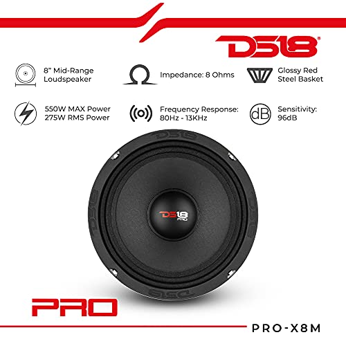 DS18 "DS18 PRO-X8M 8" Loudspeaker - 550W Max Midrange Car Audio Speaker for Superior Stereo Sound" - View 3 of 9