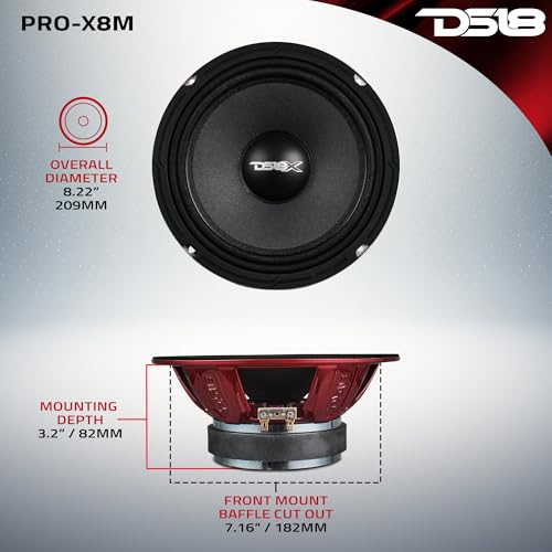 DS18 "DS18 PRO-X8M 8" Loudspeaker - 550W Max Midrange Car Audio Speaker for Superior Stereo Sound" - View 4 of 9