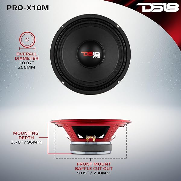 DS18 "DS18 PRO-X10M 10" Loudspeaker - 600W Max Midrange Car Audio Speaker for Superior Stereo Sound" - View 4 of 8