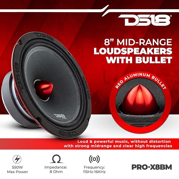 DS18 "DS18 PRO-X8BM 8" Loudspeaker - 550W Max Midrange Car Audio Speaker for Superior Stereo Sound" - View 4 of 11