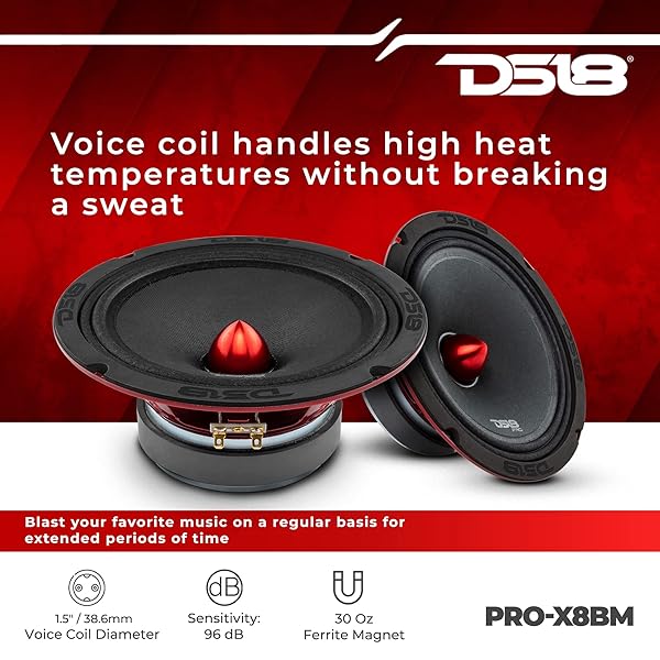 DS18 "DS18 PRO-X8BM 8" Loudspeaker - 550W Max Midrange Car Audio Speaker for Superior Stereo Sound" - View 5 of 11
