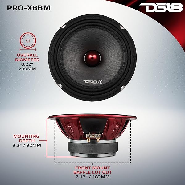 DS18 "DS18 PRO-X8BM 8" Loudspeaker - 550W Max Midrange Car Audio Speaker for Superior Stereo Sound" - View 7 of 11